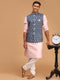 Vastramay Men's Gray Printed Cotton Nehru Jacket With Pink Kurta And White Pyjama Set